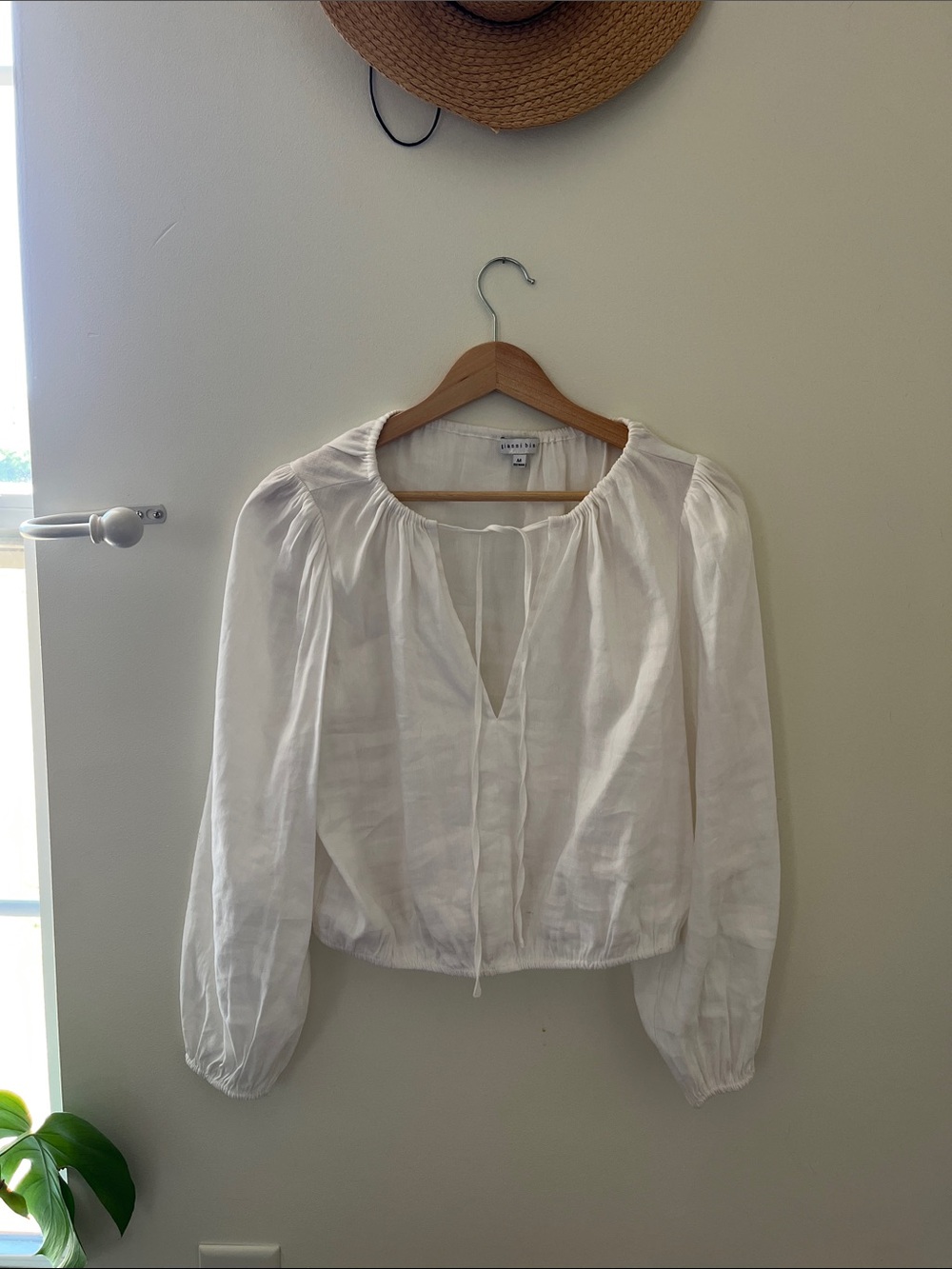 Gianni Bini White Peasant Tie-Neck Blouse
